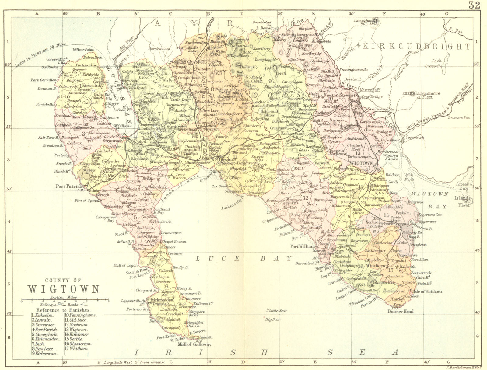 SCOTLAND. Wigtown. Wigtownshire. Philip 1891 old antique map plan chart